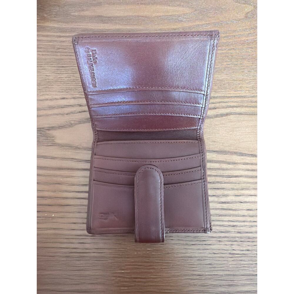 Polo Ralph Lauren Elegant wallet blue and green plaid pattern rich brown trim - Picture 8 of 8